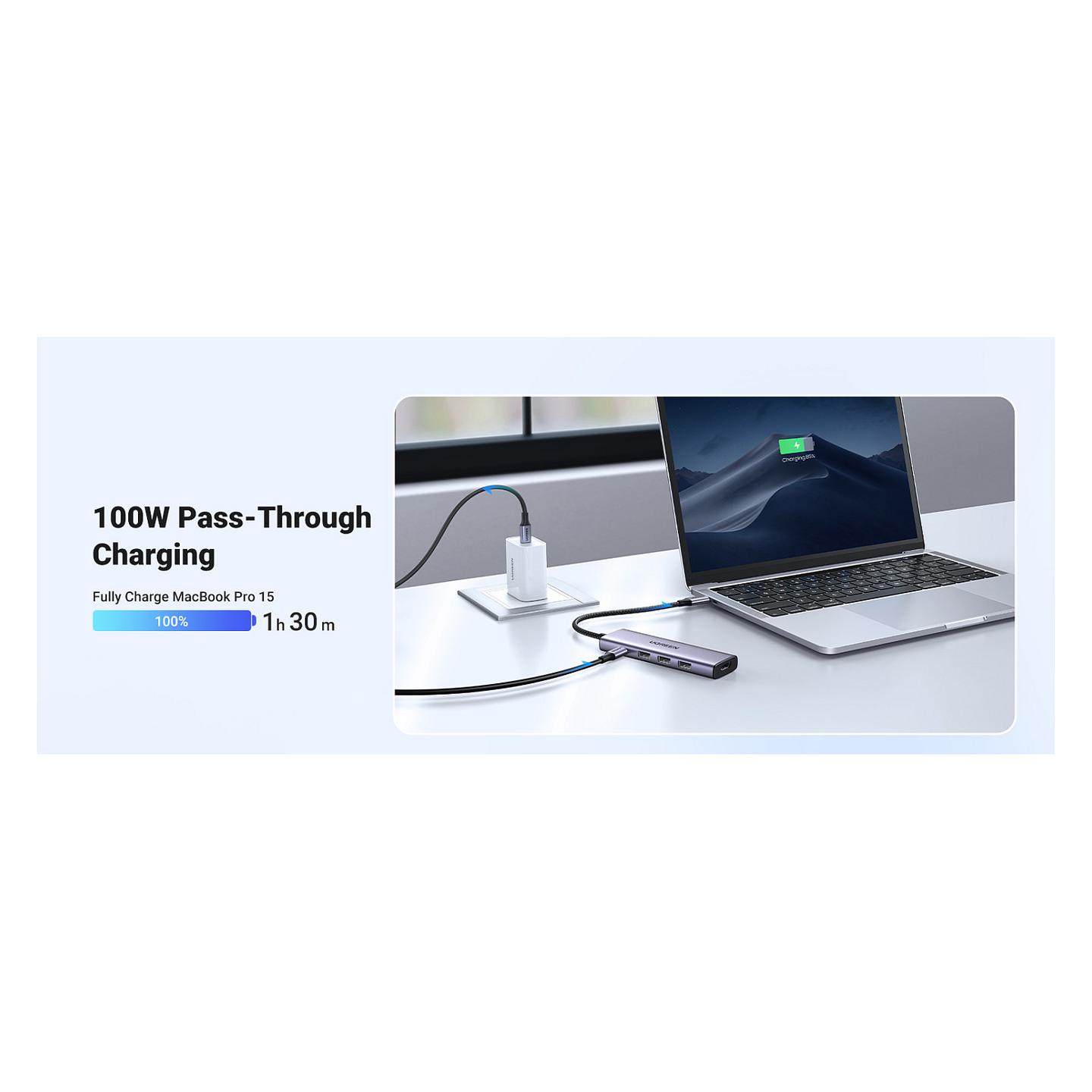 Hub USB-C UGREEN 20956A, 6-port, 3x USB-A 3.0, HDMI 4K 30Hz, SD/TF, 5Gbps - Argjend - 9