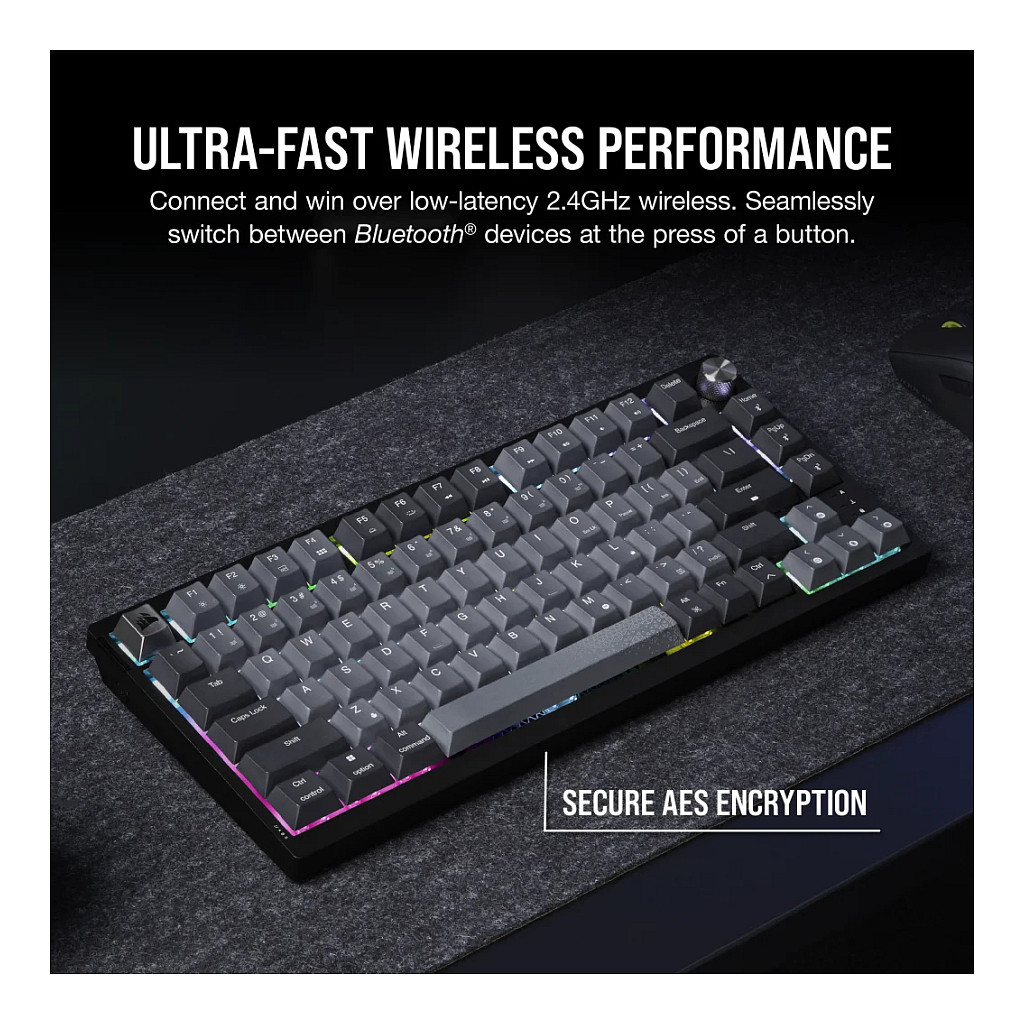 Tastierë Gaming CORSAIR K65 Plus Wireless / Mechanical / 75% / MLX Red / RGB / QWERTZ DE / 2.4GHz / Bluetooth / USB - Zezë/Hiri - 11