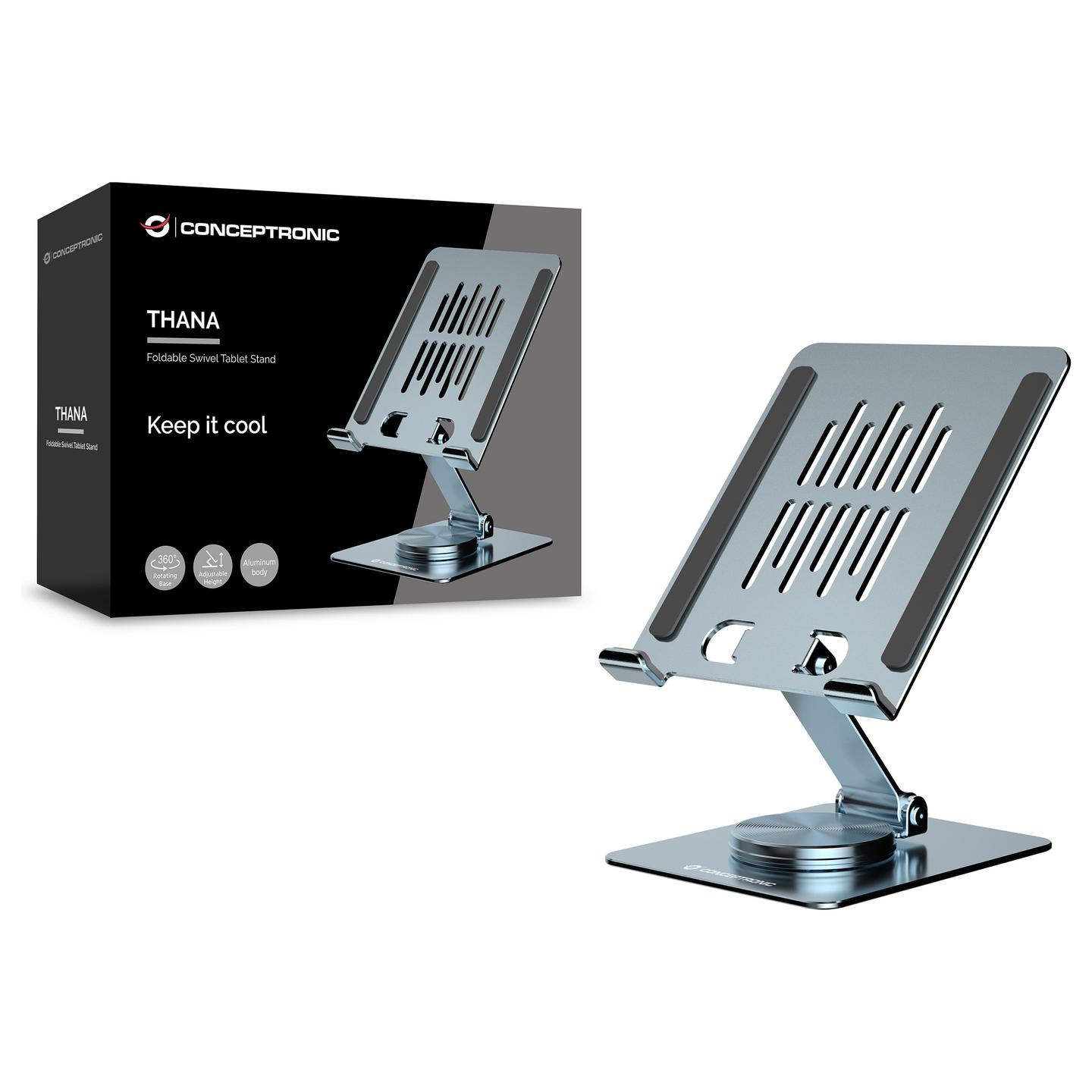 Mbajtëse për Tablet Conceptronic THANA09G , 360° , e palosshme , Aluminium , deri 1,5kg - Gri - 4