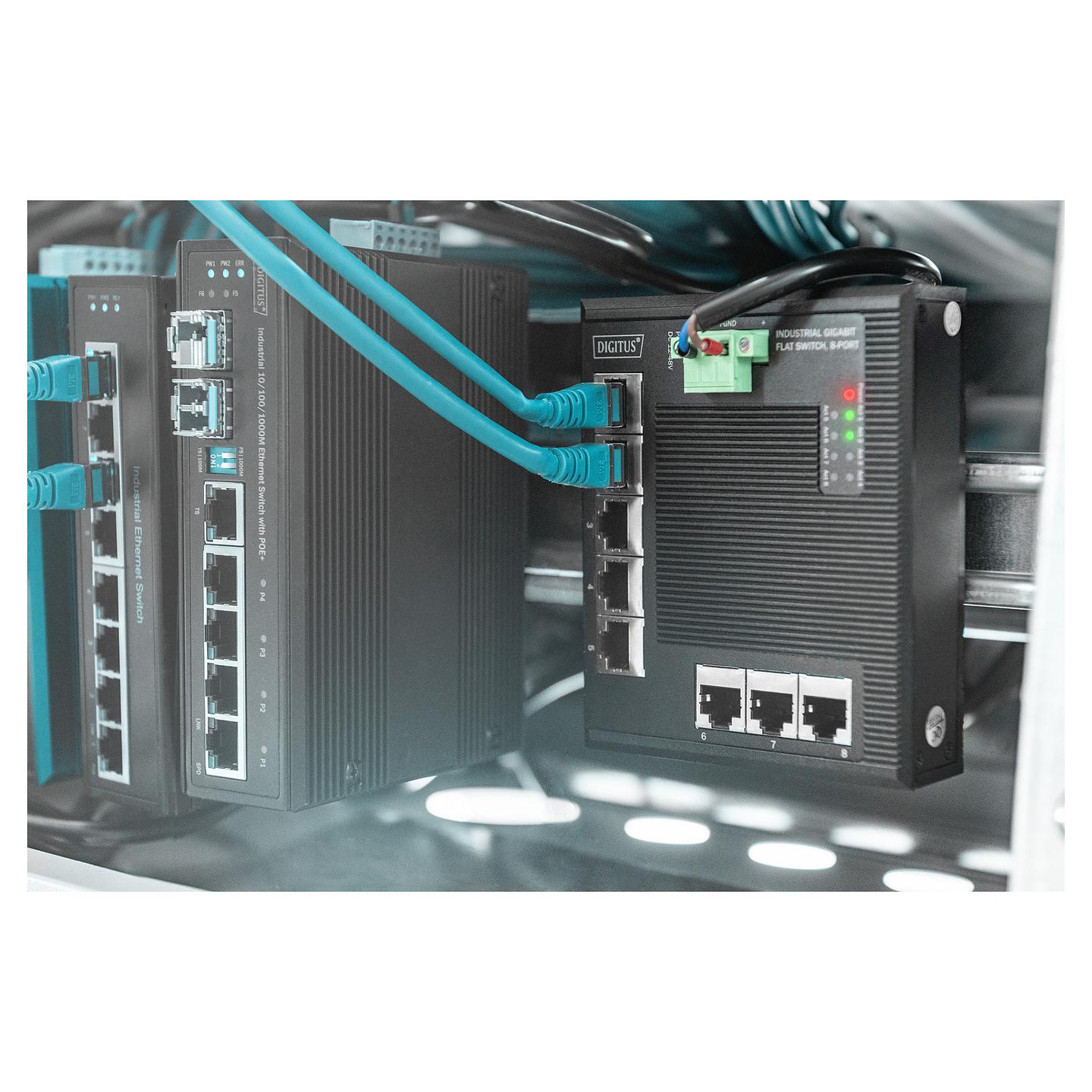 Switch Industrial DIGITUS DN-651127, 8x Gigabit Ethernet RJ45, 16Gbps, IP40, DIN-Rail - Zezë - 5