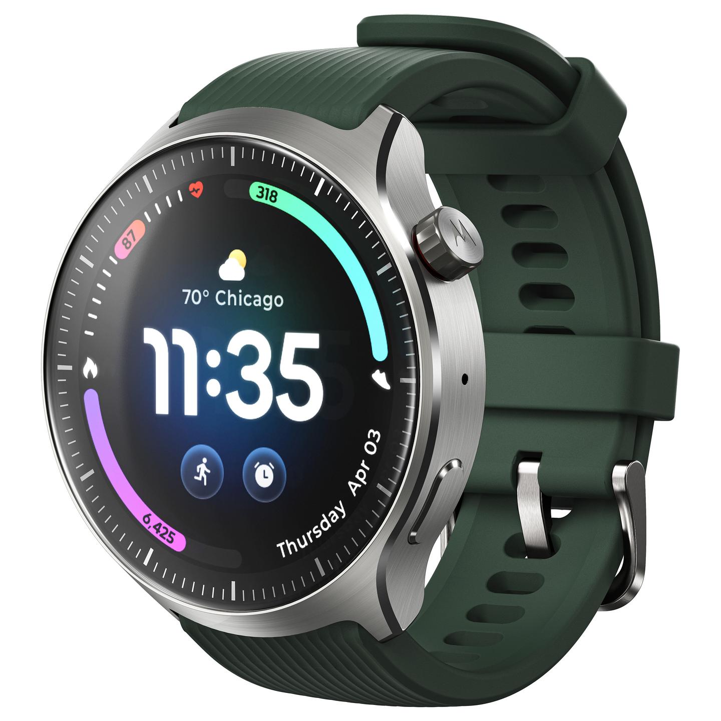 Orë e Mençur Motorola moto watch ultra, 1.5", pOLED, 32GB, Snapdragon W5+ Gen 1, LTE, Wi-Fi, GPS - Argjend/Gjelbër - 2