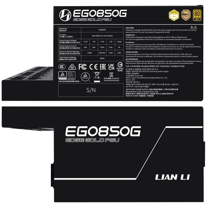 Furnizues Energjie Lian Li EG0850G / 850W / ATX 3.1 / 80 PLUS Gold / Fully Modular - Zezë - 3