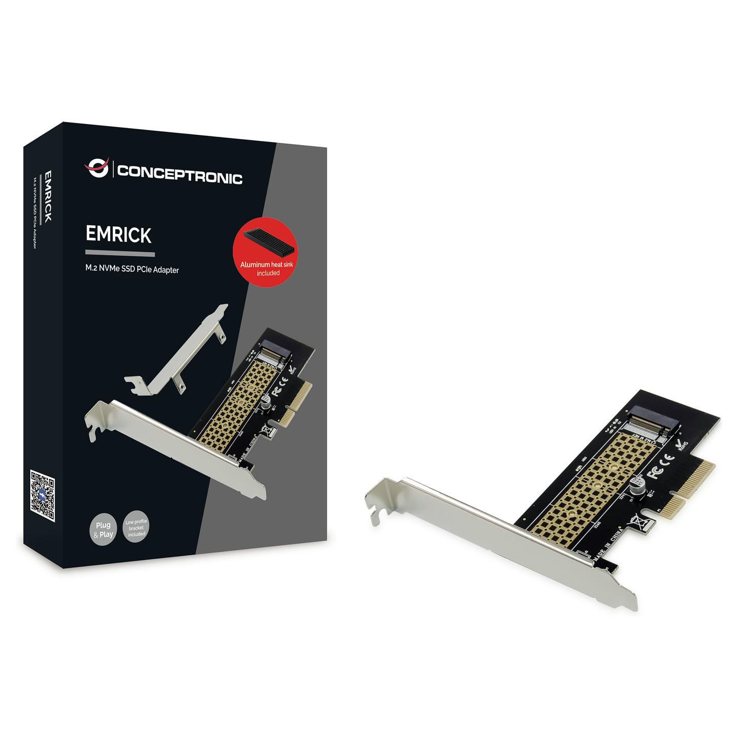 Kartë Zgjerimi Conceptronic EMRICK05BS, PCI Express 3.0 x4, 1x M.2 NVMe, M-Key + B+M-Key - Zezë - 3