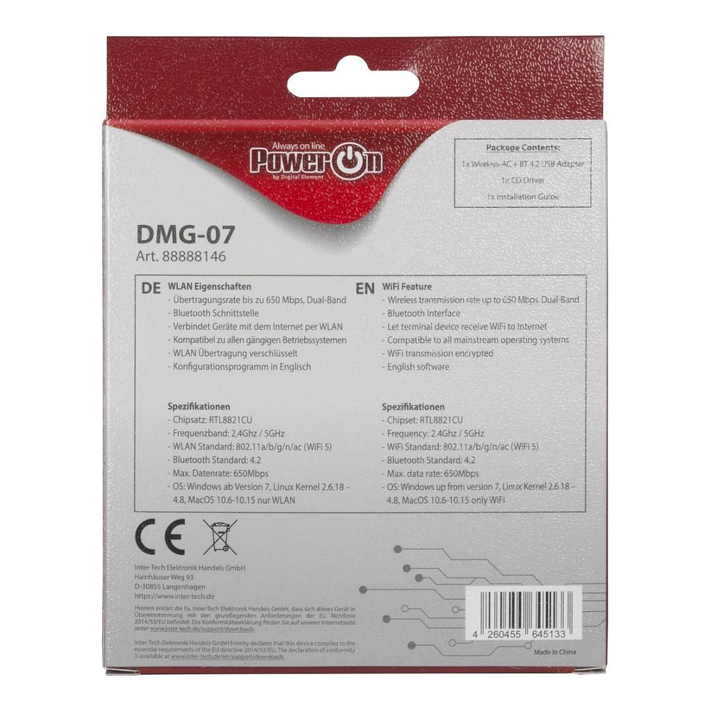 Adapter Rrjeti WLAN USB Inter-Tech DMG-07 / USB 2.0 / Dual Band 2.4GHz + 5GHz / 650Mbps / Wi-Fi 5 802.11ac / Bluetooth 4.2 / Realtek RTL8821CU - Zezë - 2