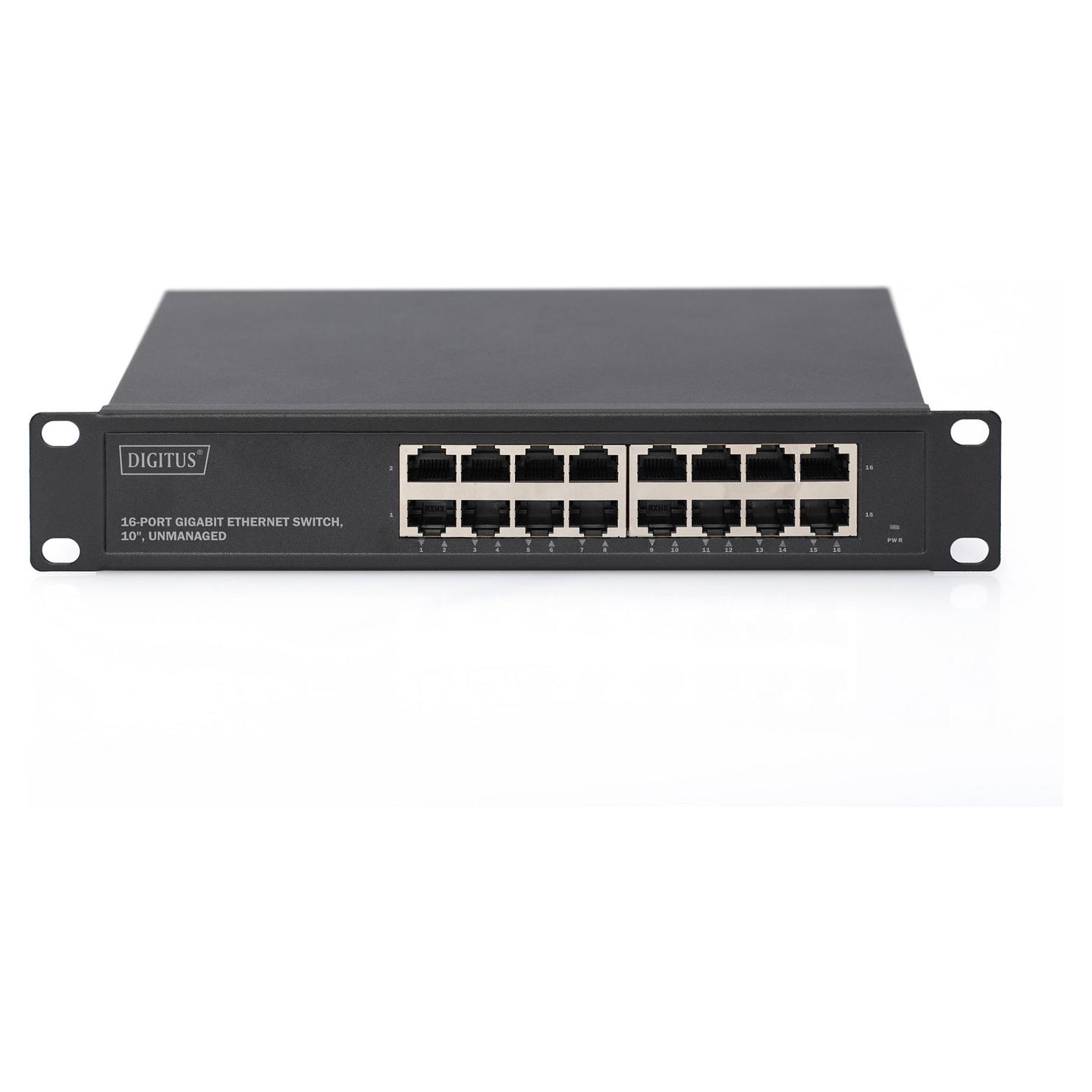 Switch DIGITUS DN-80115-1, 16 porta Gigabit Ethernet RJ45, Switching Capacity 32Gbps, Unmanaged, pa ventilator, Rack 10" 1U - Zezë - 3