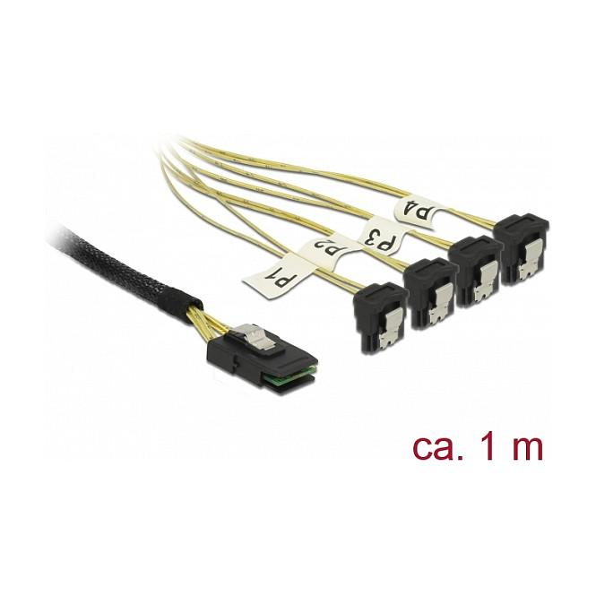 Kabllo SAS DeLOCK 85687, Mini SAS SFF-8087 në 4 x SATA 7-pin, të kënduar, 1 m - Zezë/Verdhë - 2