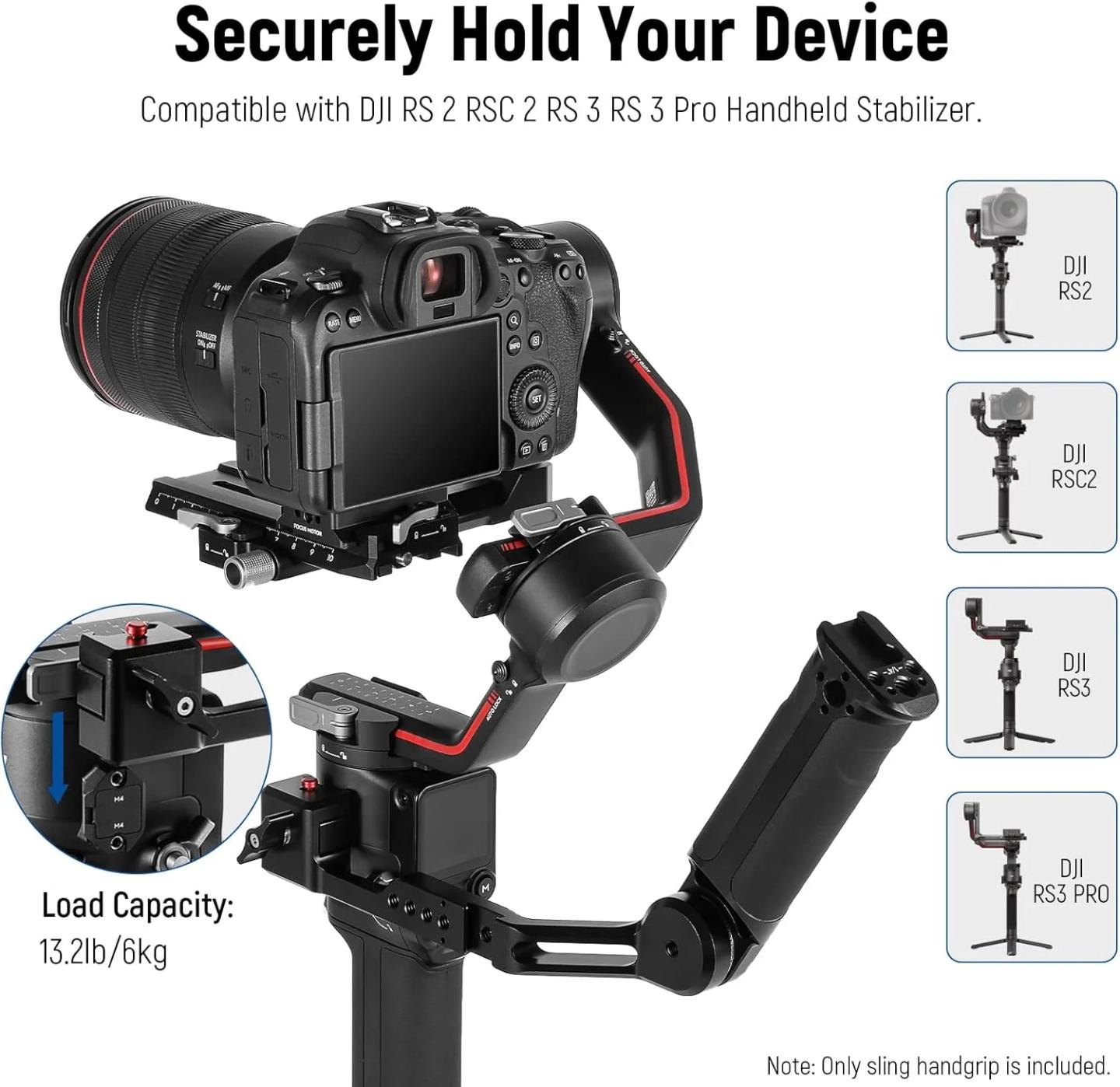 Mbajtëse për Stabilizator Neewer ST49, E Rregullueshme, 180°, Kapacitet 6kg, NATO, 1/4" dhe 3/8", për DJI RS 2, RSC 2, RS 3, RS 3 Pro - Zezë - 3