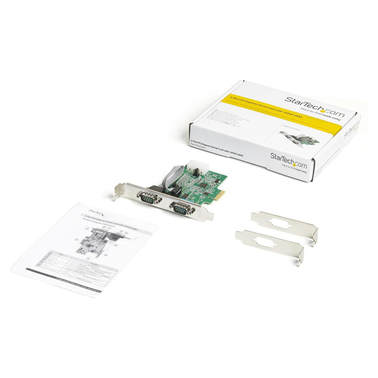 Kartë Zgjerimi StarTech.com PEX2S953, PCI Express x1, 2x Serial RS-232 DB9, deri në 921.6Kbps, ASIX AX99100, 16950 UART, Low Profile + Full Height - 6