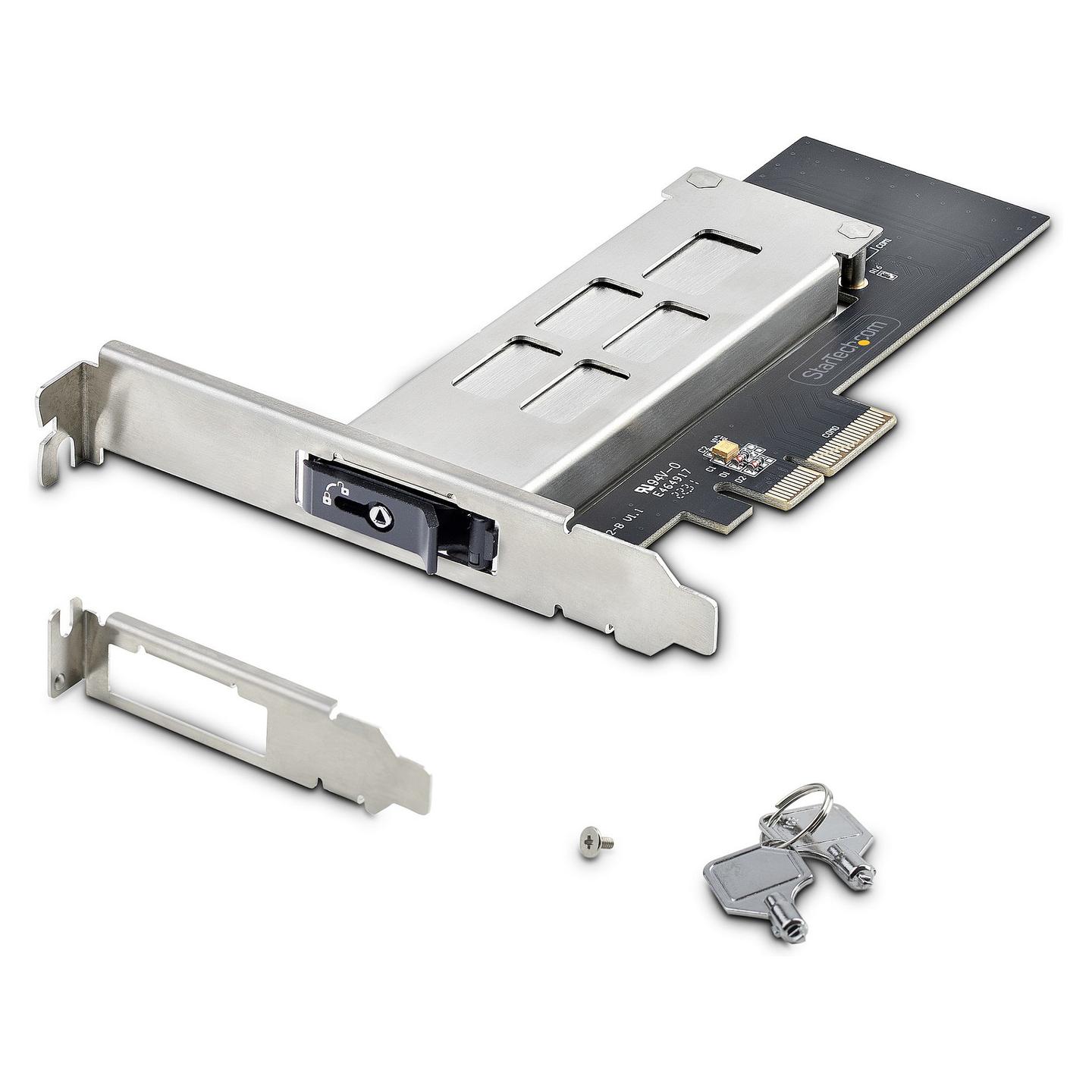 Adapter PCIe për SSD M.2 NVMe StarTech.com M2-REMOVABLE-PCIE-N1, PCIe 4.0 x4, 64Gbps, Sirtar i Lëvizshëm, Kyçje me Çelës - Argjend/Zezë - 10