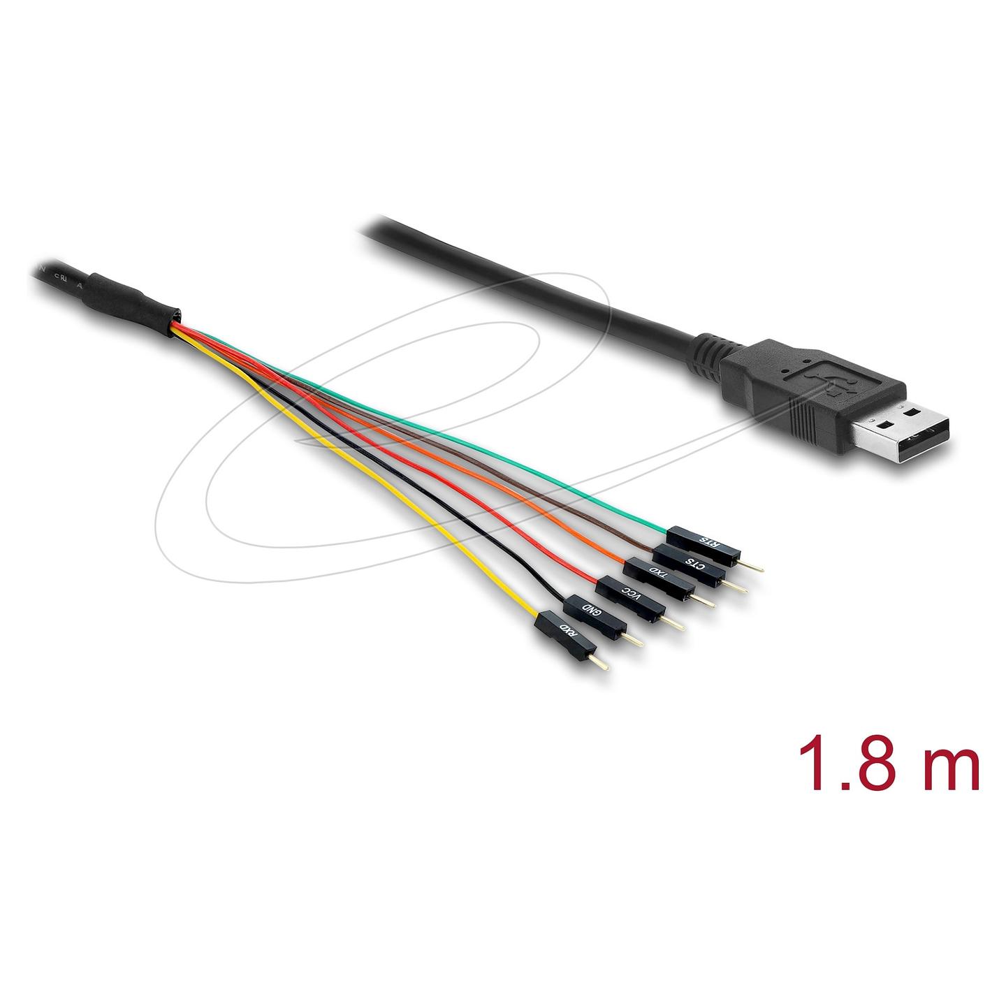 Kabllo konvertuese DeLOCK 63986, USB-A në UART TTL 5 V, 6 pina, FTDI FT232RL, 1,8 m - Zezë