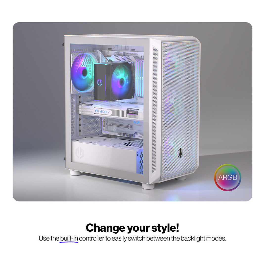 Kasë PC ENDORFY Arx 500 ARGB White / Mid Tower / ATX / 3x 140mm Front + 1x 140mm Rear Fan / ARGB / Mesh - Bardhë - 38