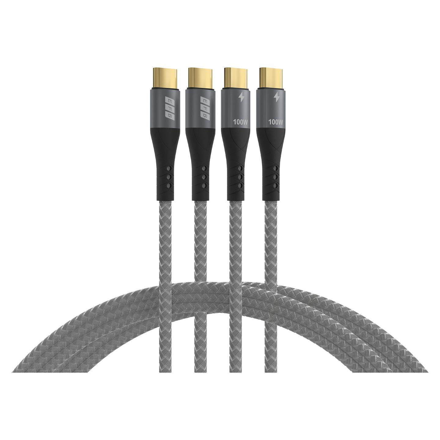 Kabllo USB EFB Elektronik USB-CC-00006 / USB-C në USB-C / 2 x 2m / 100W / 5A / USB 2.0 - Hiri - 3