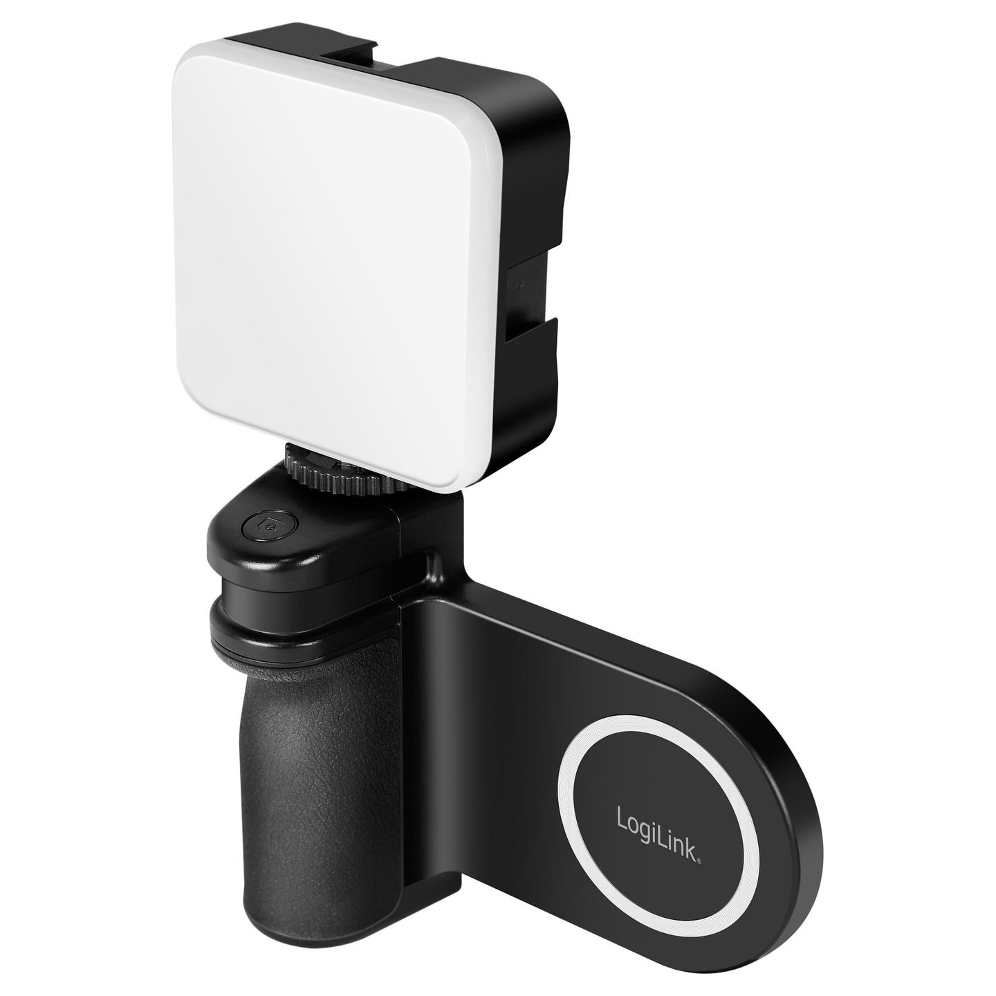 Mbajtës për telefon LogiLink AA0173 / Magnetic / MagSafe / LED / Bluetooth 5.2 / 1/4" Tripod – Zezë