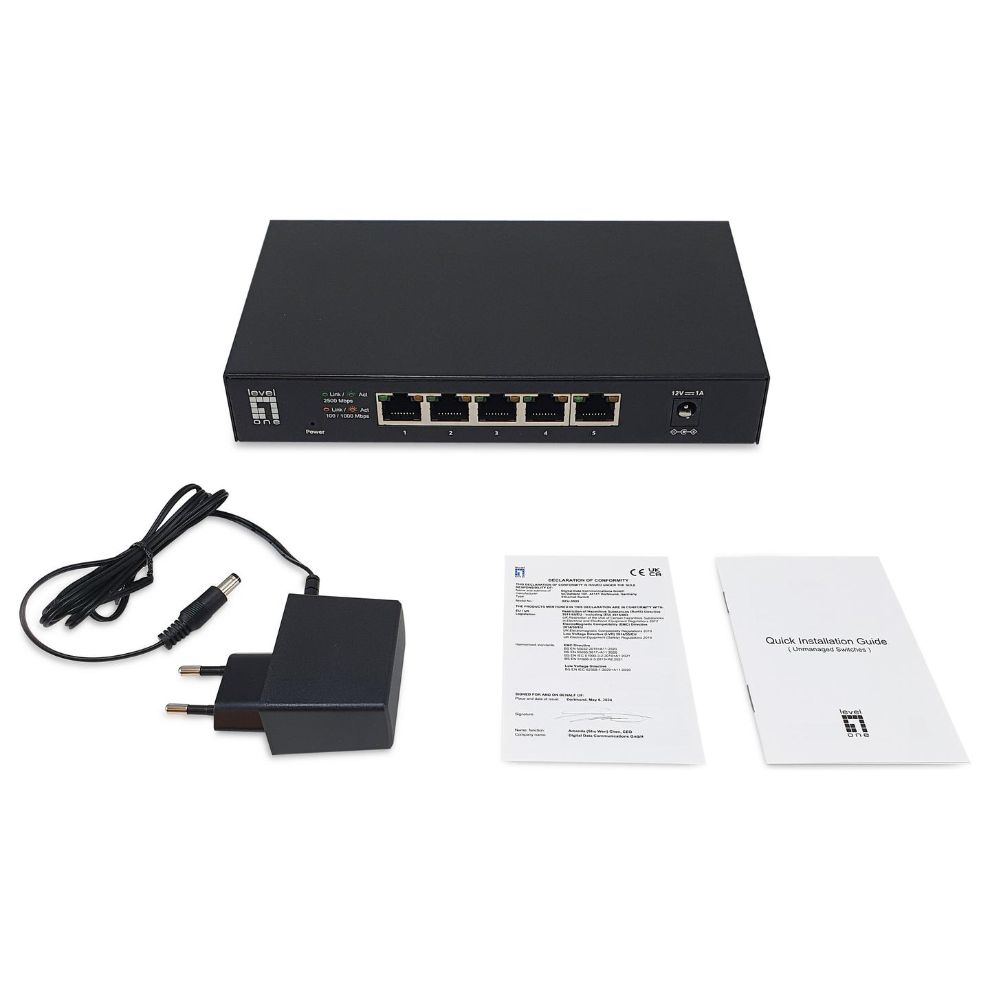 Switch LevelOne GEU-0525, 5x 2.5GbE RJ45, Switching Capacity 25Gbps, Jumbo Frames 15KB, Fanless - Zezë - 7