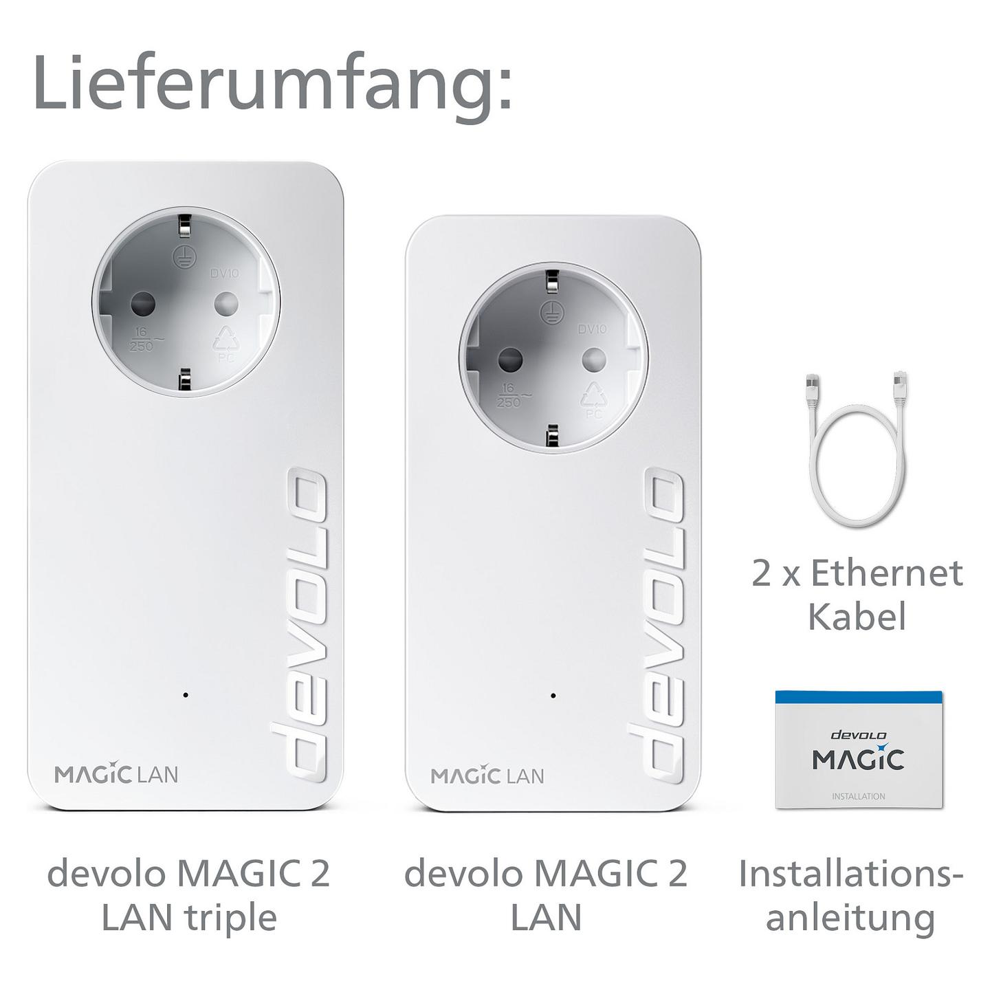 Power-LAN devolo Magic 2 LAN triple Starter Kit, 2400Mbps, G.hn, 3× Gigabit Ethernet, 10/100/1000Mbps, AES 128-bit - Bardhë - 5