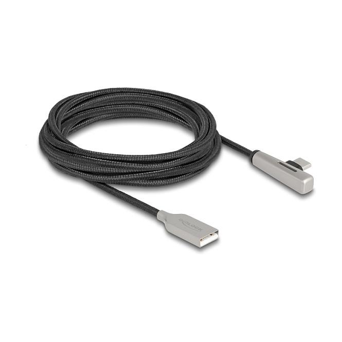 Kabllo USB DeLOCK 80768 / USB-A në USB-C / 3m / USB 2.0 / 60W / 3A / 480 Mbps / Këndore / LED - Zezë