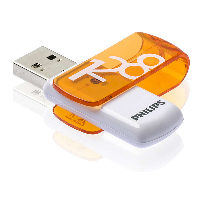 USB Flash Drive Philips Vivid Edition / 128GB / USB 2.0 / USB-A / Rotating - Portokalli/Bardhë