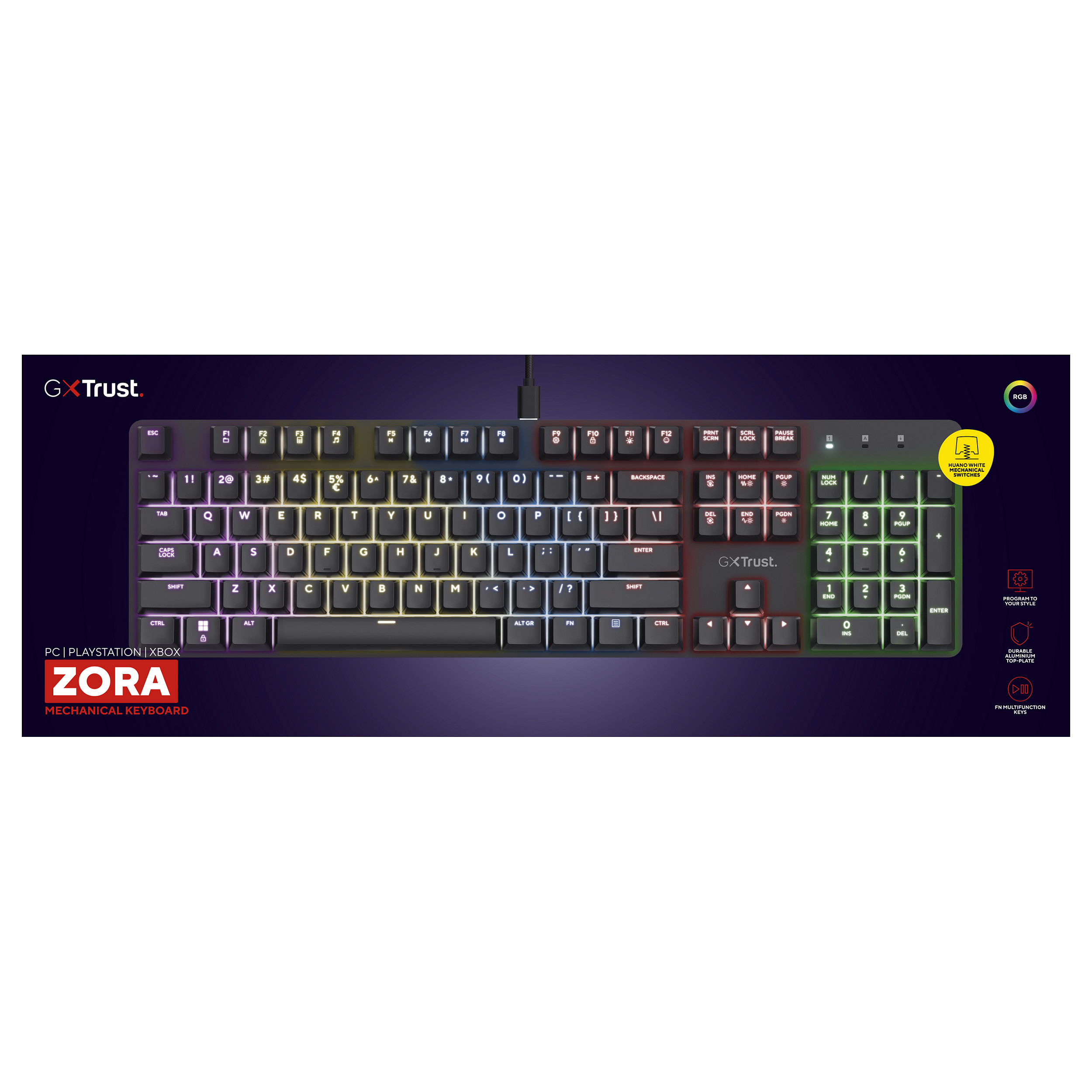 Tastierë Gaming Trust GXT 871 Zora / Full-Size / Mekanike / Huano Linear / N-Key Rollover / Anti-Ghosting / RGB / QWERTZ Gjerman / USB-C - Zezë - 13