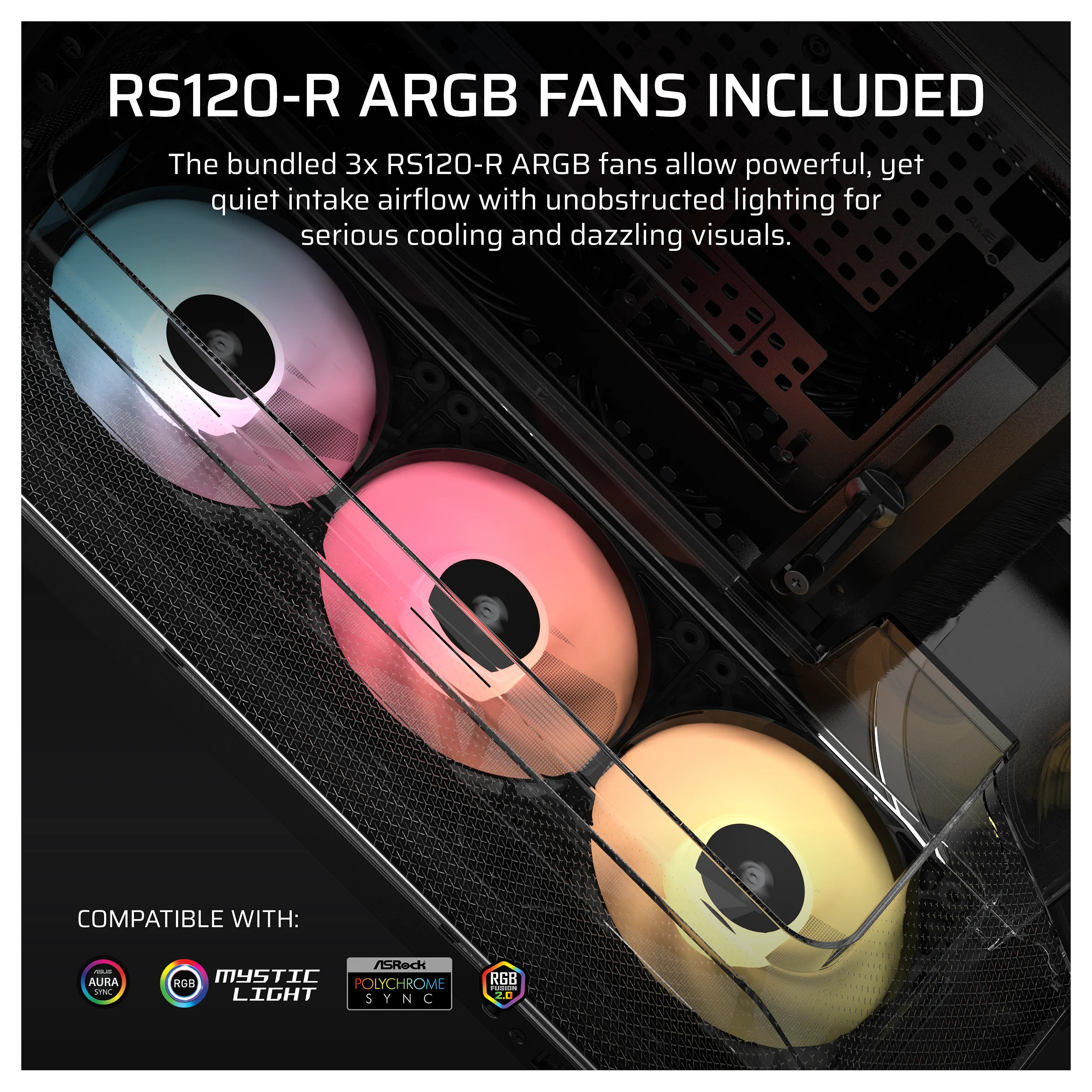 Kasë PC Corsair AIR 5400 RS-R ARGB / Midi Tower / E-ATX + ATX / 3x 120mm RS-R ARGB Fan / Tempered Glass - Zezë - 6