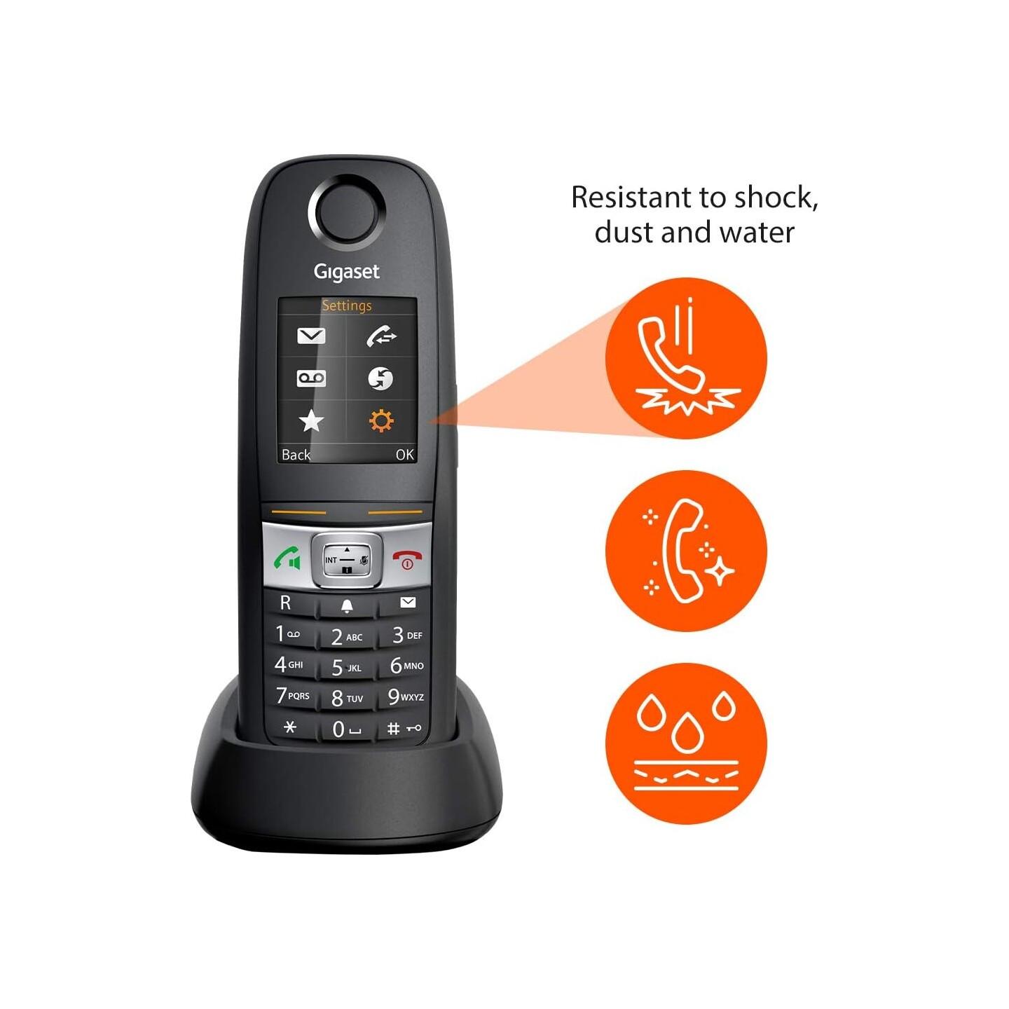 Telefon i Thjeshtë Gigaset E630HX, DECT/HX, Ekran 1.8", IP65, Hands-Free, Rezistent ndaj Goditjeve – Zezë - 2