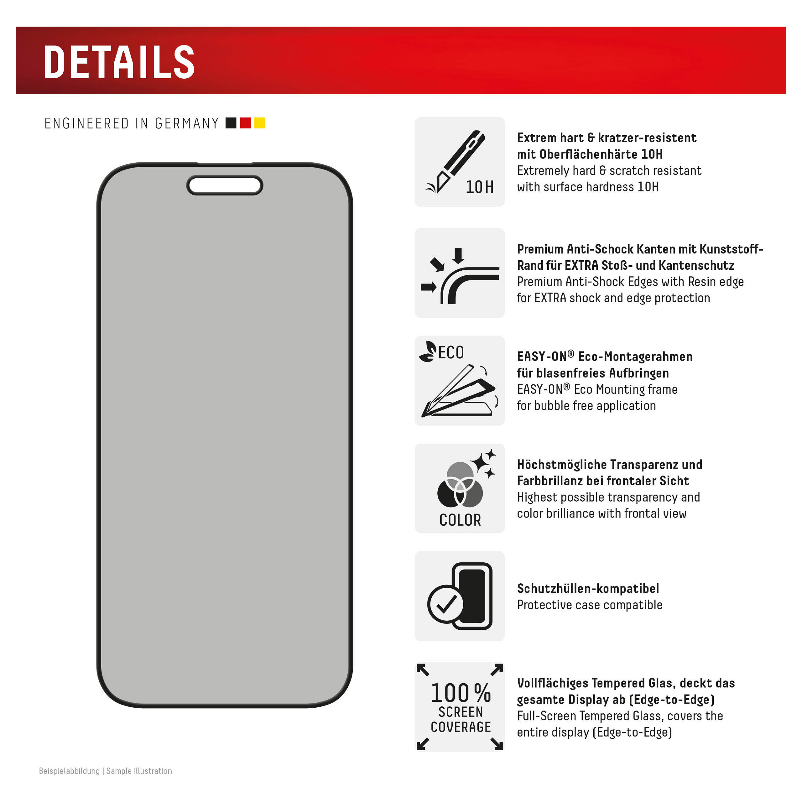 Mbrojtëse për ekran Displex / Apple iPhone 16 / Xham Tempered Glass 10H Privacy 2-Way - Transparente - 2