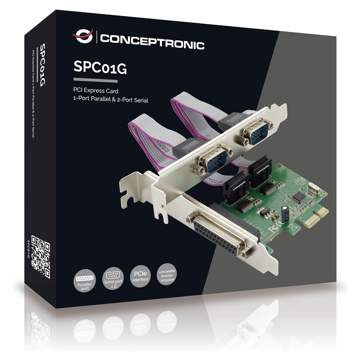Kartë Zgjerimi Conceptronic SPC01G, PCI Express x1, 2x Serial RS-232 DB9 + 1x Paralel DB25, Low Profile - 3