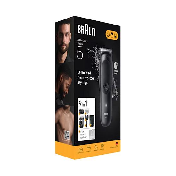 Trimer Multifunksional Braun All-in-One Series 5 AIO5540, 9 në 1, 14 Nivele Gjatësie, I Papërshkueshëm nga Uji, Autonomi 120 Minuta – Zezë - 2