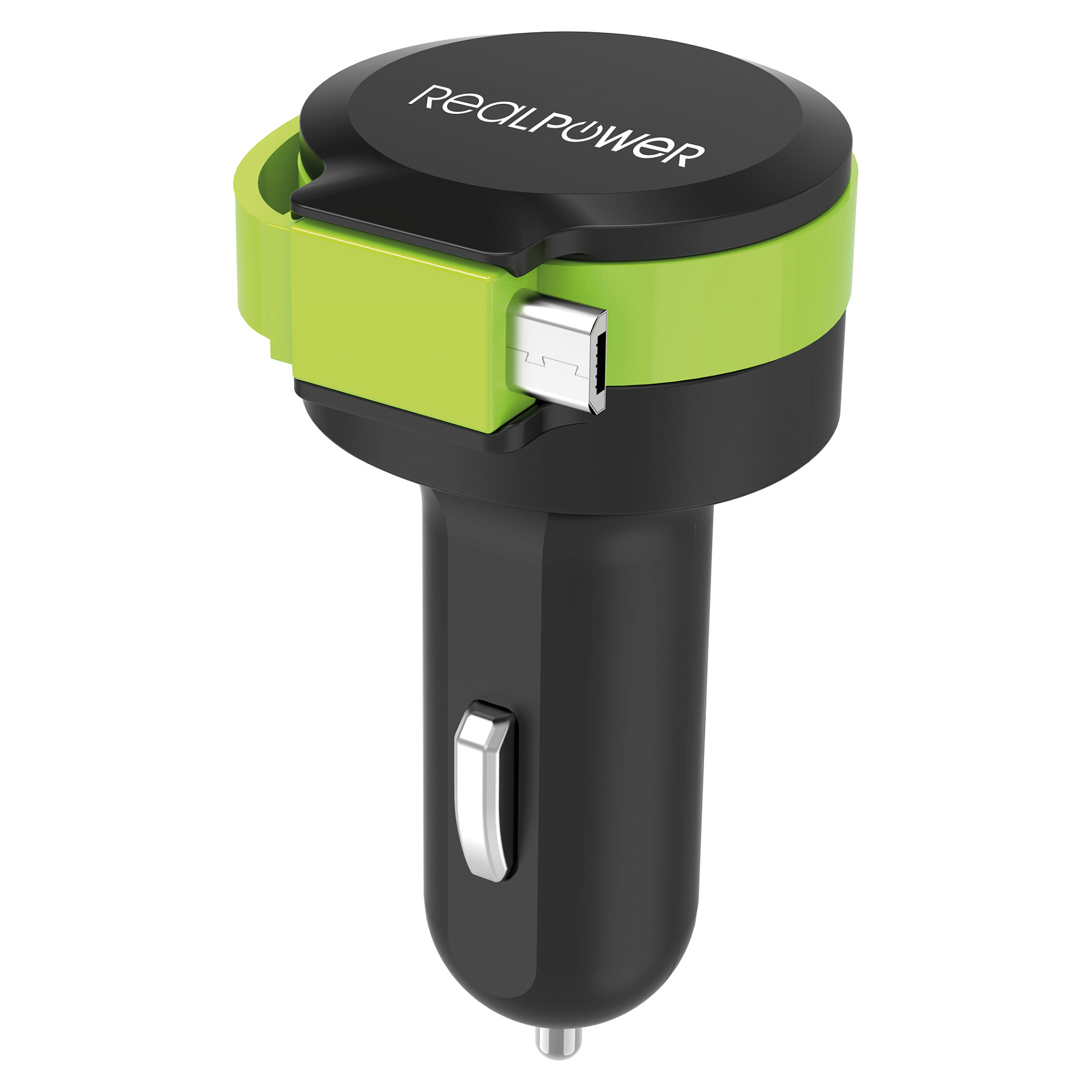 Adapter telefoni për veturë RealPower 257635 / USB-A + Micro-USB / 5V / 4.8A / 12-24V - Zezë/Gjelbër - 3