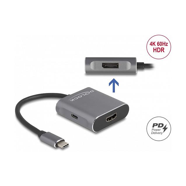 Hub USB DeLOCK 87867 / USB-C / HDMI + DisplayPort / MST / DisplayPort 1.4 / 2x 4K @ 60Hz / Power Delivery 100W / 0.15 m - Gri
