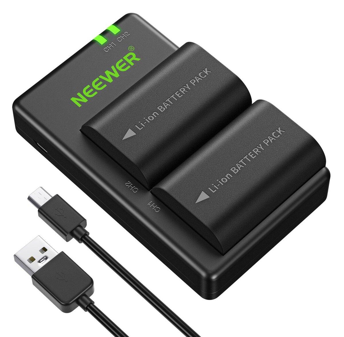 Set Bateri për Kamerë Neewer LP-E6, 2x 2000mAh, Karikues USB me 2 Slote - Zezë