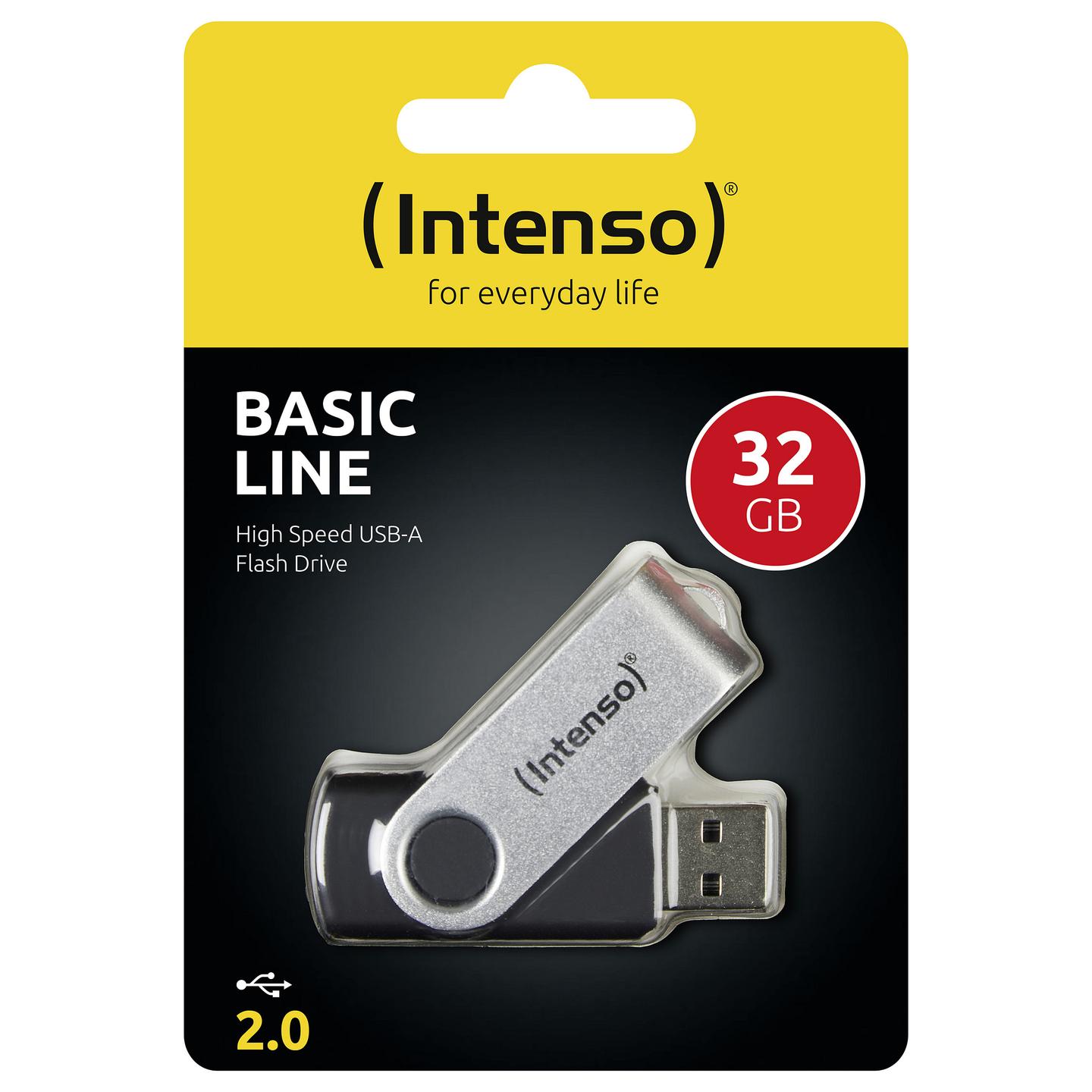 USB Flash Drive Intenso Basic Line 3503480 / 32GB / USB 2.0 / 28MB/s Read 6.5MB/s Write - Zezë/Argjend - 3