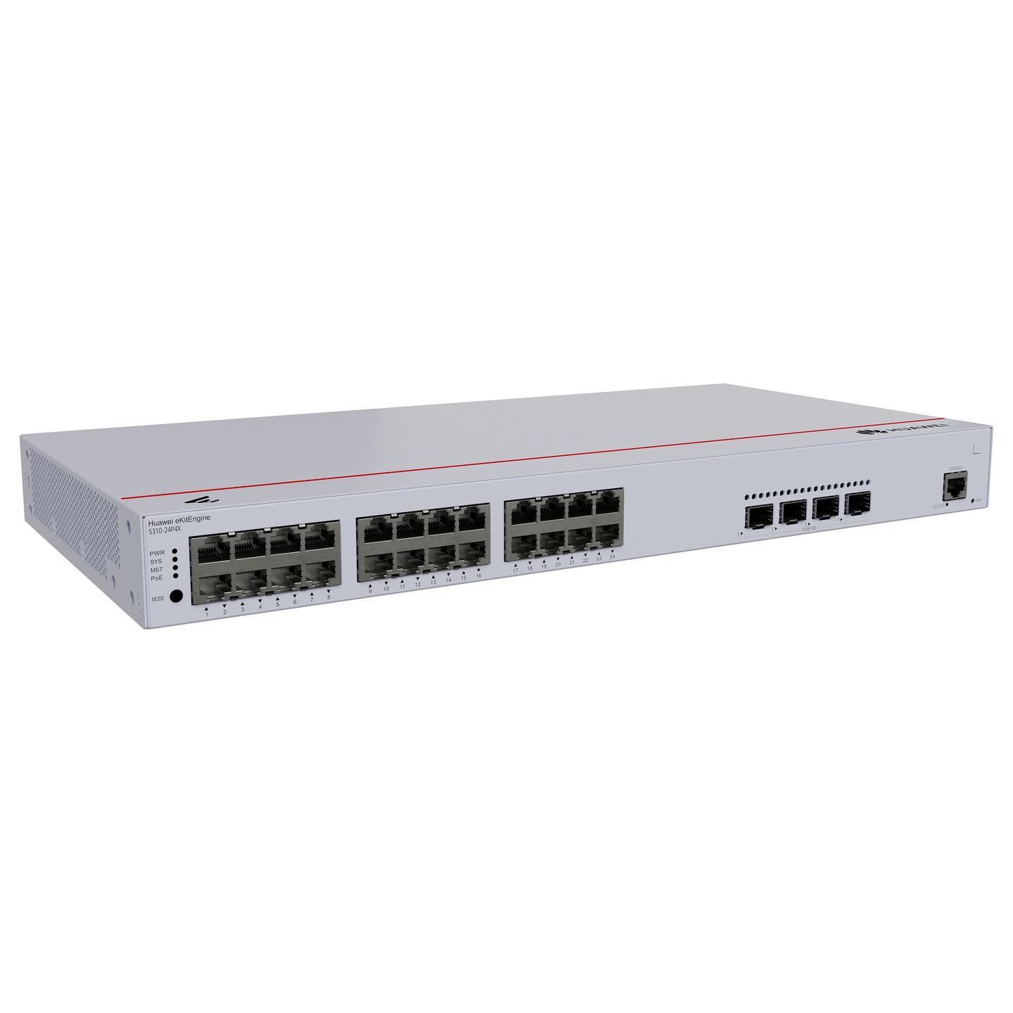 Switch Huawei eKitEngine S310-24P4X, 24x Gigabit Ethernet RJ45 PoE+, 4x 10G SFP+, PoE 400W, 128Gbps, Layer 2 Managed, Rack 1U - Hiri - 3