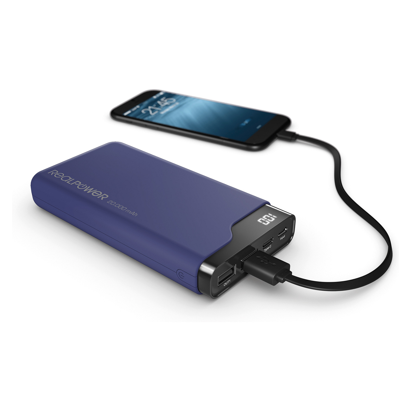 Powerbank RealPower PB-15000C / 15000mAh / Display / Micro-USB – Blu - 5