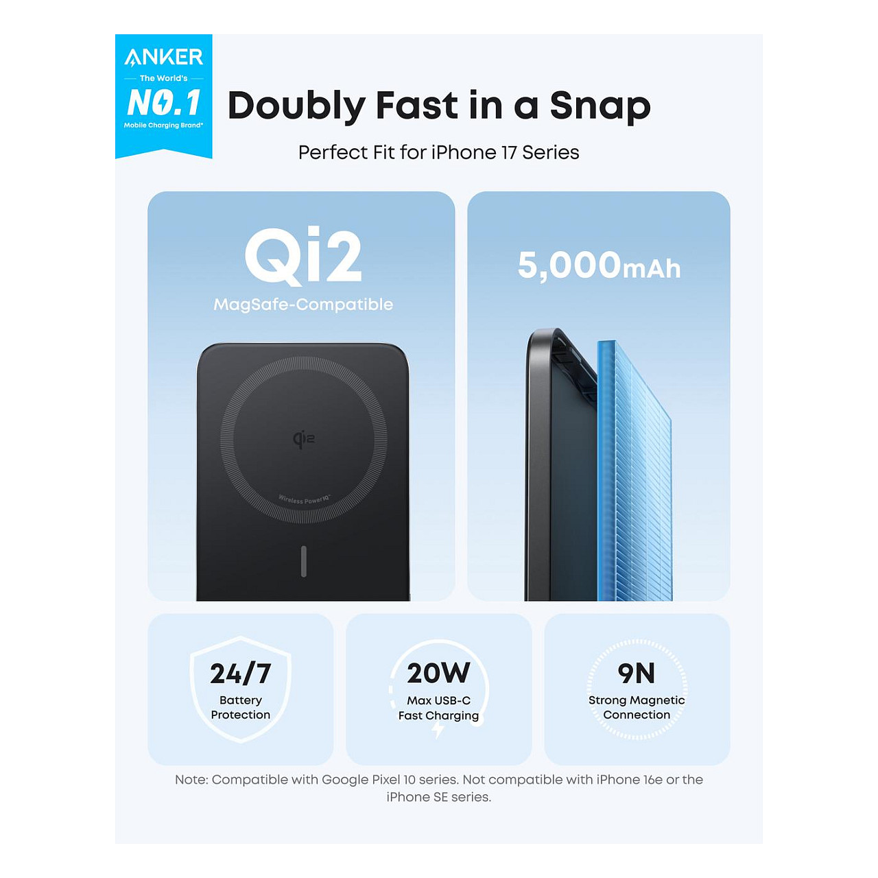Powerbank Anker A1665 / 5000mAh / Qi2 / MagGo / 15W Wireless Charging / 20W USB-C - Zezë - 3