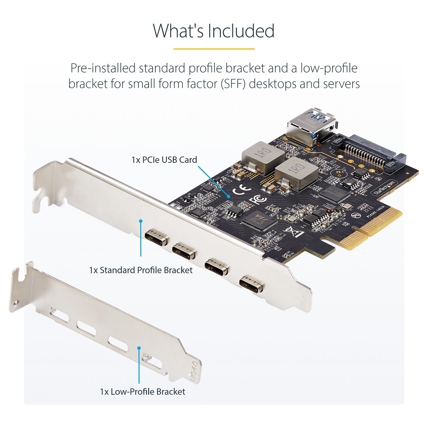 Kartë Zgjerimi StarTech.com PS4C3IA3-USB-C-CARD, PCI Express 3.0 x4, 4x USB-C + 1x USB-A i Brendshëm, 10Gbps, ASMedia ASM3142, Low Profile + Full Height - 13