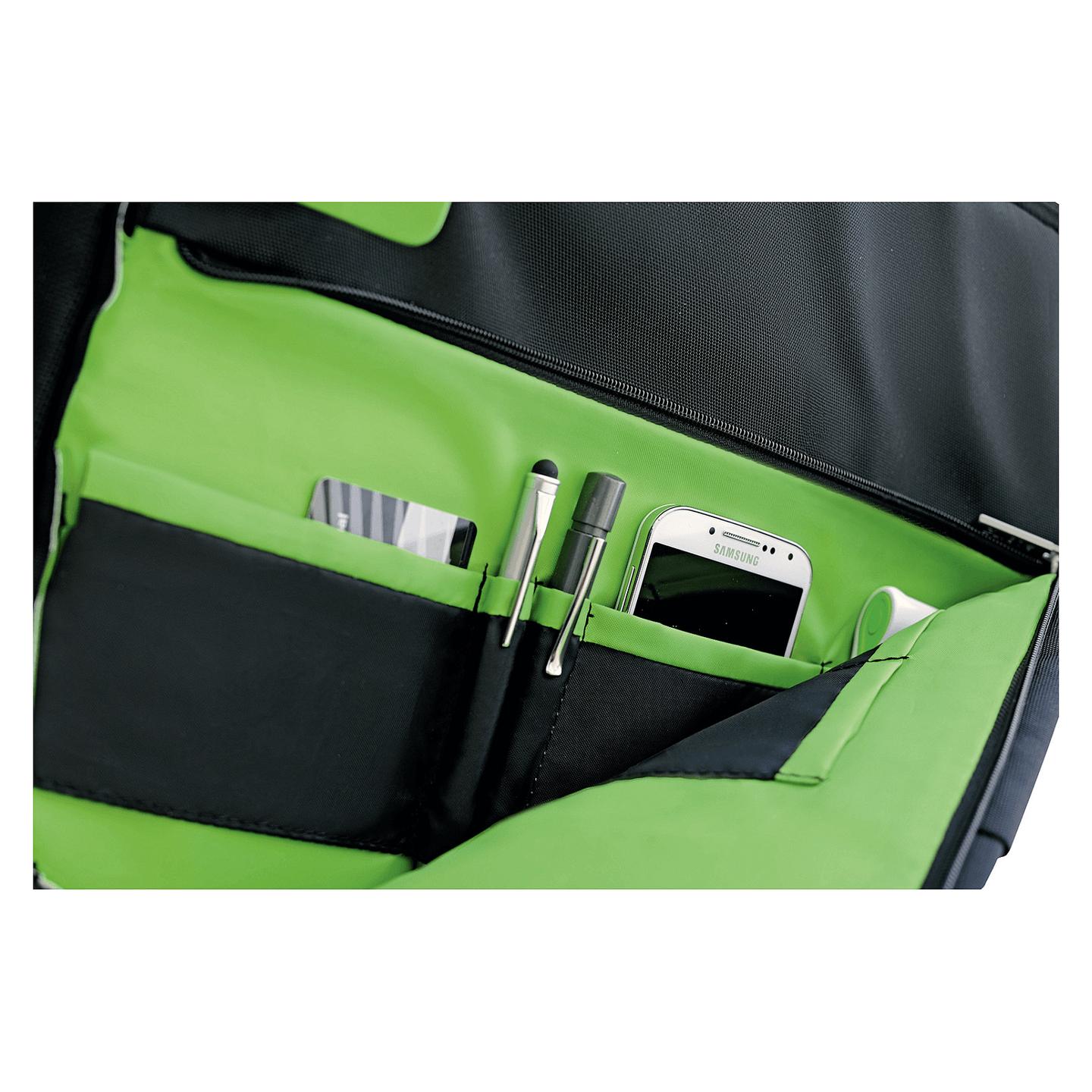 Çantë për Laptop Leitz Smart Traveller Complete, 15.6", 18 Ndarje, 2 Ndarje Kryesore, Rrip për Shpatull, Mbërthim për Valixhe – Zezë, Gjelbër - 4