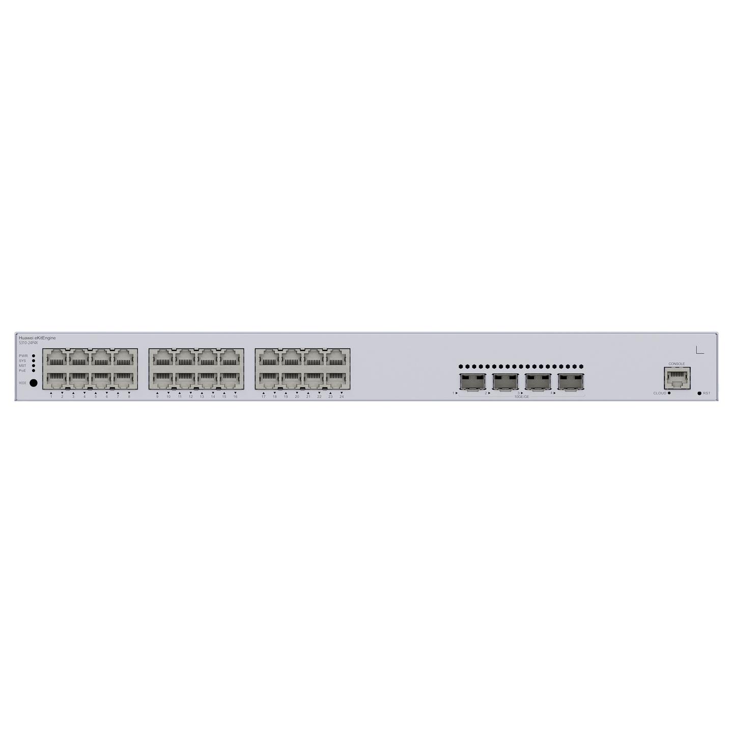 Switch Huawei eKitEngine S310-24P4X, 24x Gigabit Ethernet RJ45 PoE+, 4x 10G SFP+, PoE 400W, 128Gbps, Layer 2 Managed, Rack 1U - Hiri - 2