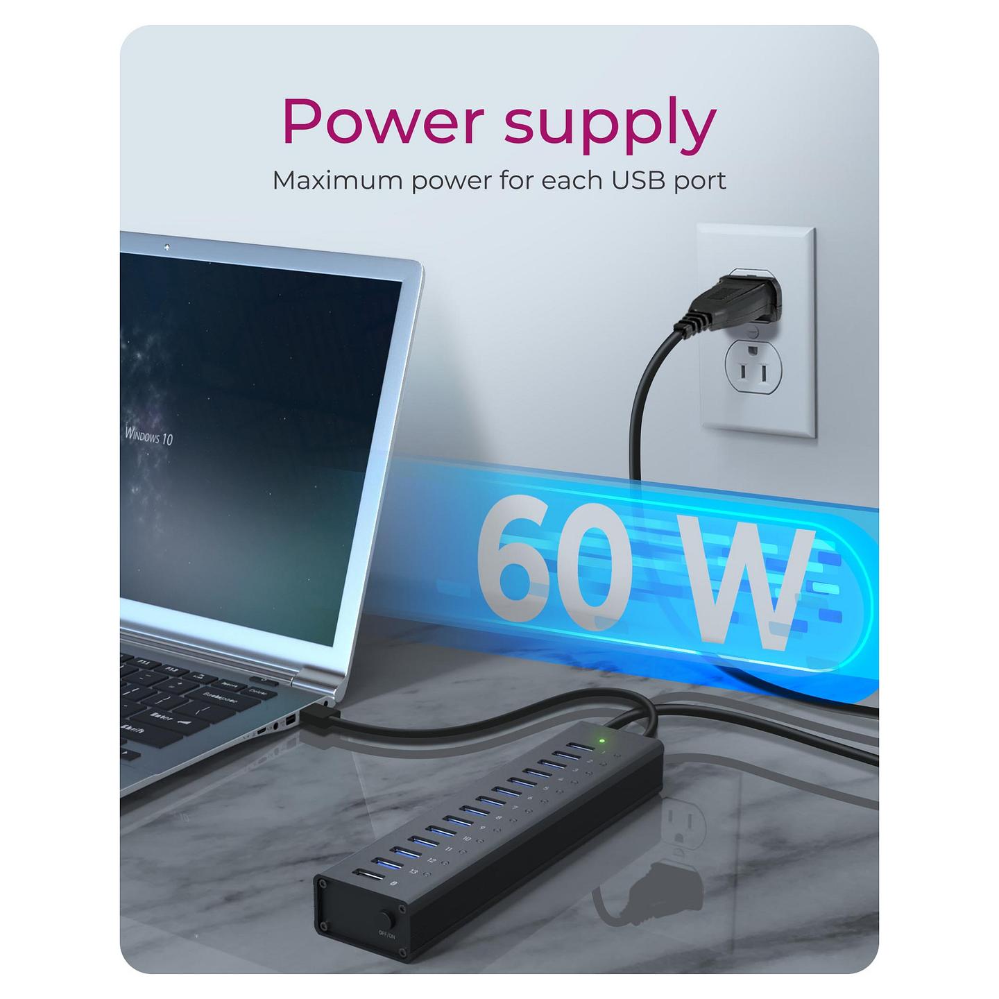 Splitter USB ICY BOX IB-AC6113 / 14x USB-A / USB 3.2 Gen 1 / USB-B / 5 Gbit/s / 12V/5A - Zezë - 4