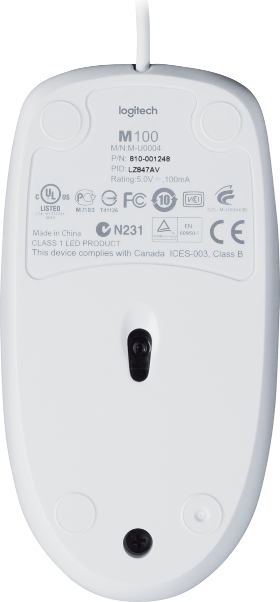 Maus me Kabllo Logitech M100 / USB-A / 1000 DPI / 3 Butona – Bardhë - 2