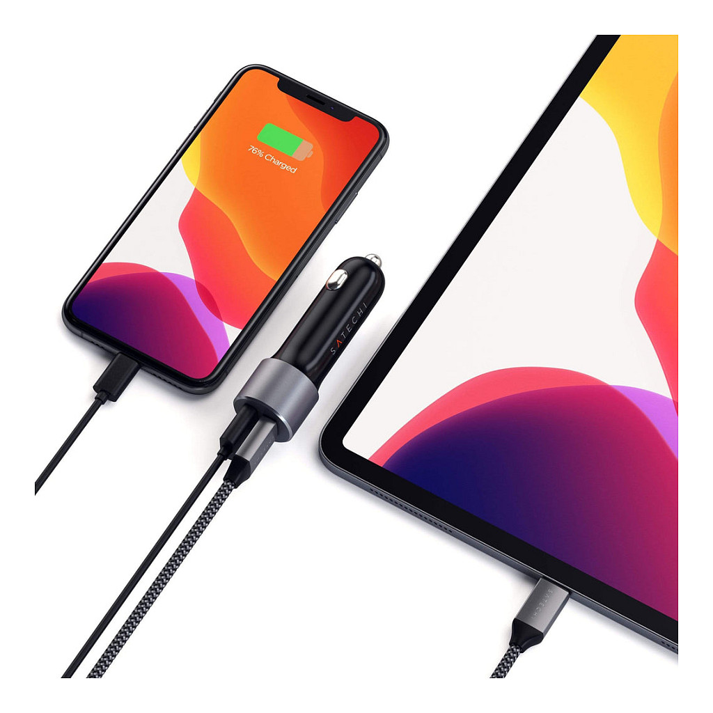 Adapter telefoni për veturë Satechi 72W Type-C PD / USB-C 60W + USB-A 12W / 2 Porta - Hiri Hapësinor - 6