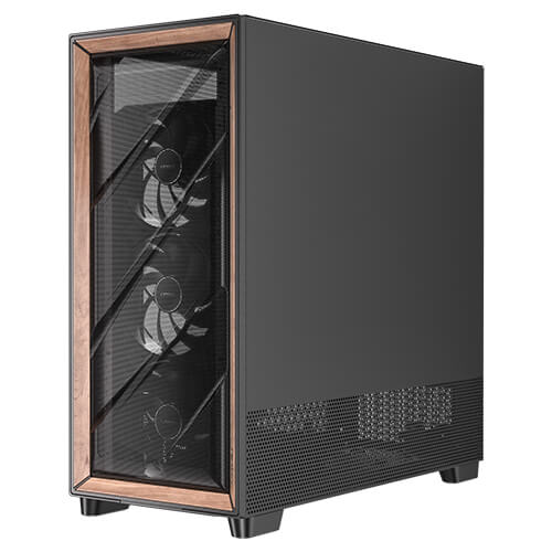 Kasë PC Antec FLUX / Midi Tower / E-ATX + ATX / 3x 120mm + 1x 140mm Fan / Tempered Glass + Wood - Zezë - 2