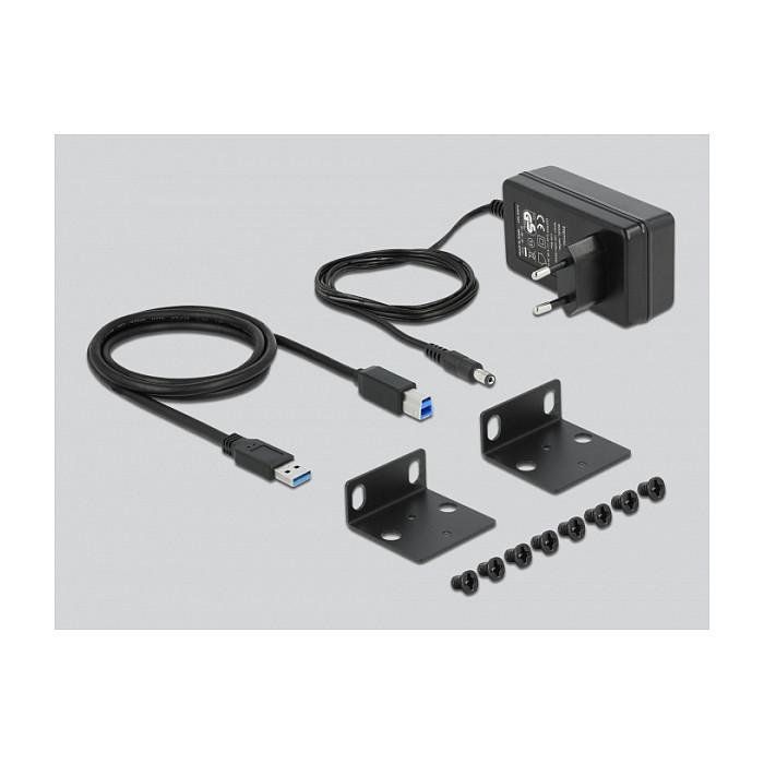 Hub USB DeLOCK 64112 / USB 3.2 Gen 1 / 10x USB-A / 5 Gbit/s / Montim në Rack 10" / Furnizues Energjie - Zezë - 2