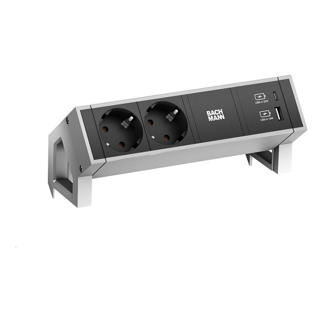Prizë Bachmann DESK 2 902.901 / 2x Type F / USB-A + USB-C 22 W / 0.2m - Hiri/Zezë
