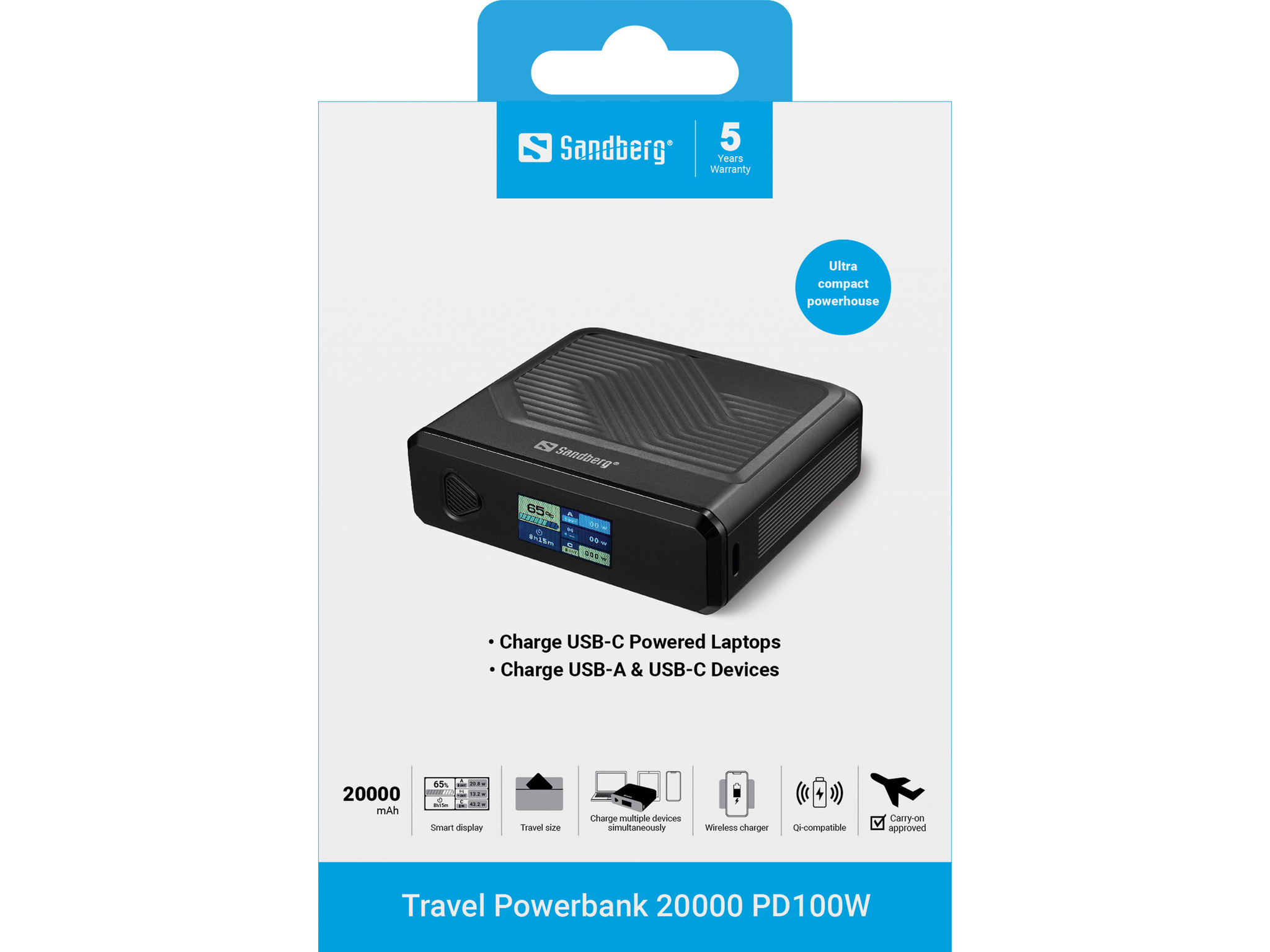 Powerbank Sandberg Travel 20000 PD100W / 20000mAh / 100W / Type-C + Wireless – Zezë - 6