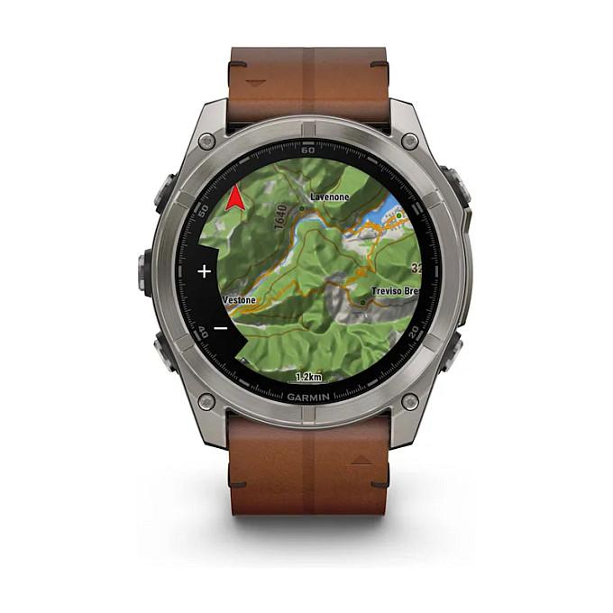 Orë e Mençur Garmin fēnix 8, 51mm, AMOLED, Sapphire, GPS, Titan, Rrip Lëkure - Hiri/Kafe - 6