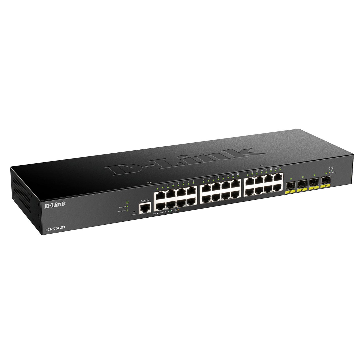 Switch D-Link DGS-1250-28X, 24× Gigabit Ethernet RJ45, 4× SFP+ 10G, Smart Managed Layer 3 Lite, 128Gbps - Zezë - 2