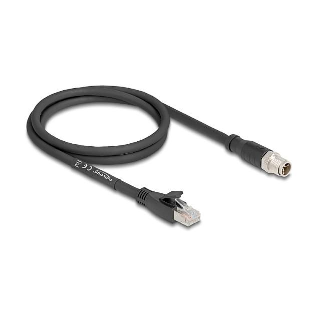 Kabllo për Rrjet DeLOCK 80577, M12 mashkull X-coded 8-pin në RJ45 mashkull, Cat.5e S/FTP, 1 m - Zezë - 2