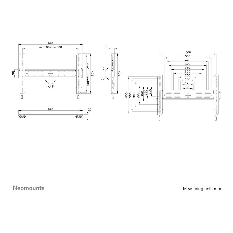 Mbajtëse për TV Neomounts WL35S-850BL16, Murale, 42–86", 60kg, VESA 100 × 100–600 × 400mm, 12° - Zezë - 20