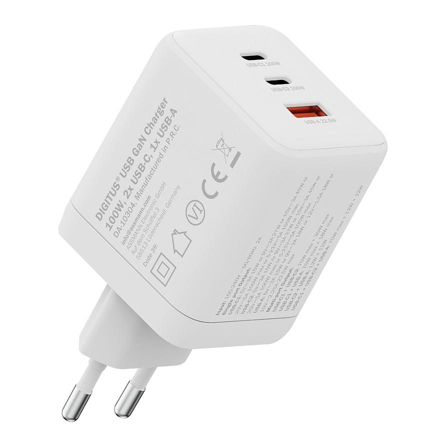 Adapter Digitus DA-10304 / 100W / GaN / 2x USB-C + 1x USB-A / Fast Charging - Bardhë - 6