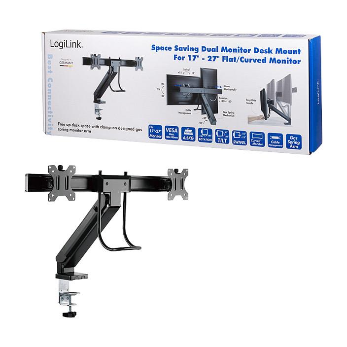 Mbajtëse për Monitor LogiLink BP0102 / 2 Monitorë / 17–27" / deri 6,5kg për Monitor / Gas Spring / VESA 75x75 & 100x100 / Rotacion 360° - Zezë - 7
